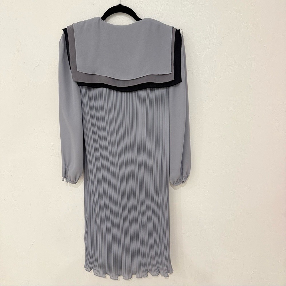 JT Dress pleated dress grey black layered collar‎ long sleeve size S - Picture 3 of 8